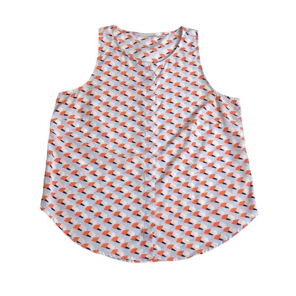 Halogen Top Women Small Geometric Print Button Front Sleeveless Tank Lightweight